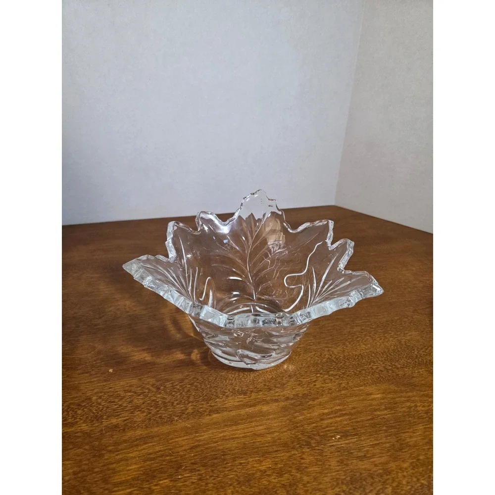 Clear Pressed Glass Maple Leaf Bowl Vintage Style Fall Autumn Decor Candy Dish